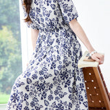 Exquisite Date‑Style Crew‑Neck Short‑Sleeve Dress With Botanical Print