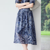 Exquisite Date‑Style Crew‑Neck Short‑Sleeve Dress With Botanical Print