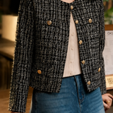 Exquisite Commuter Crew‑Neck Long‑Sleeve Coat In Tweed Plaid