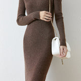 Elegant Commuter Lapel Midi‑Length Knit Dress