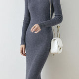 Elegant Commuter Lapel Midi‑Length Knit Dress
