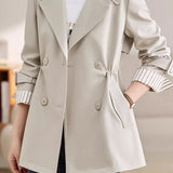 Casual Commuter Lapel Double‑Breasted Long‑Sleeve Trench Coat