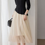 Elegant Commuter V‑Neck Fake Two‑Piece Spliced Long‑Sleeve Dress