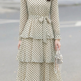 Exquisite Date Polka‑Dot Print Ruffled Stand‑Collar Long‑Sleeve Dress