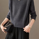 Elegant Pearl Lapel Raglan Sleeve Knit Sweater