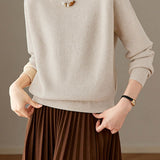Elegant Pearl Lapel Raglan Sleeve Knit Sweater