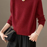 Elegant Pearl Lapel Raglan Sleeve Knit Sweater