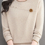 Elegant 3D Floral Asymmetric Topstitch Knit Sweater