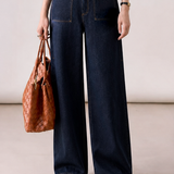 Casual Topstitch Zipper Patch‑Pocket Denim Set