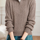 Casual Vertical Cable‑Knit Zip Half‑Placket Knit Sweater