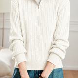 Casual Vertical Cable‑Knit Zip Half‑Placket Knit Sweater