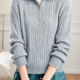 Casual Vertical Cable‑Knit Zip Half‑Placket Knit Sweater
