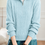 Casual Vertical Cable‑Knit Zip Half‑Placket Knit Sweater