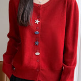 Casual Crew Neck Long‑Sleeve Knit Coat With Starfish Shell Buttons