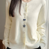 Casual Crew Neck Long‑Sleeve Knit Coat With Starfish Shell Buttons