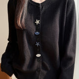 Casual Crew Neck Long‑Sleeve Knit Coat With Starfish Shell Buttons