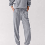 Casual Half‑Zip Vertical Texture Long‑Sleeve Top And Jogger Pants Set