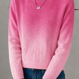 Elegant Commuter Gradient Crew Neck Jacquard Long‑Sleeve Knit Sweater