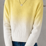 Elegant Commuter Gradient Crew Neck Jacquard Long‑Sleeve Knit Sweater