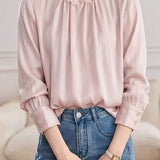 Elegant Commuter Stand‑Collar Long‑Sleeve Shirt With 3D Flower Decorations