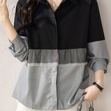 Fashion Mesh‑Spliced Fake Two‑Piece Shirt