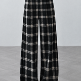 Casual Plaid Wool‑Blend Wide‑Leg Pants