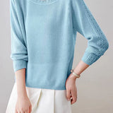 Casual Hollow‑Out Spliced Ribbed Knit Sweater