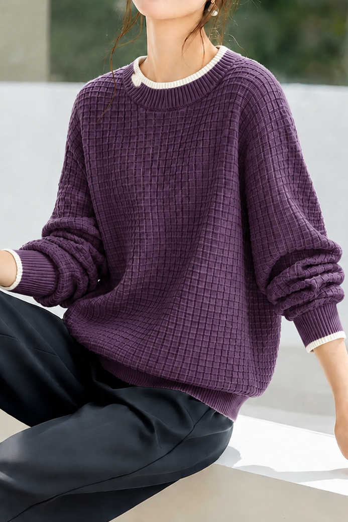 Casual Fake Two‑Piece Ripped Waffle Knit Sweater