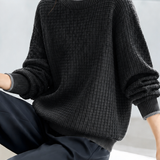 Casual Fake Two‑Piece Ripped Waffle Knit Sweater