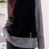 Casual Spliced Plaid Fake Two‑Piece Fuzzy Knit Sweater
