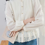 Exquisite Elegant Stand‑Collar Pleated Lace‑Spliced Long‑Sleeve Shirt