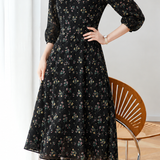 Exquisite Commuter V‑Neck Floral‑Print Long‑Sleeve Dress