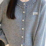 Elegant Pearl‑Trim Collar Label Cardigan