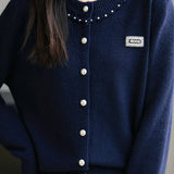 Elegant Pearl‑Trim Collar Label Cardigan