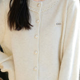 Elegant Pearl‑Trim Collar Label Cardigan