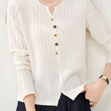 Elegant Commuter V‑Neck Textured Knit Long‑Sleeve T‑Shirt