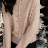 Casual Elegant Turtleneck Zip Double‑Breasted Long‑Sleeve Knit Cardigan
