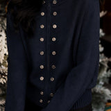 Casual Elegant Turtleneck Zip Double‑Breasted Long‑Sleeve Knit Cardigan