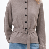 Elegant Turtleneck Button Tie‑Detail Long‑Sleeve Knit Cardigan