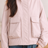 Casual Short Long‑Sleeve Coat With Large Pockets And Drawstring Hood
