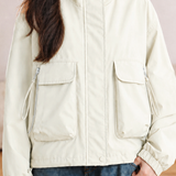 Casual Short Long‑Sleeve Coat With Large Pockets And Drawstring Hood