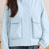 Casual Short Long‑Sleeve Coat With Large Pockets And Drawstring Hood