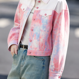 Casual Lapel Tie‑Dye Spliced Printed Long‑Sleeve Jacket