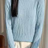 Elegant Commuter Mock Neck 3D Embossed Jacquard Long‑Sleeve Knit Sweater