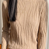 Elegant Commuter Mock Neck 3D Embossed Jacquard Long‑Sleeve Knit Sweater