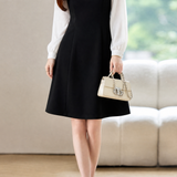 Elegant Commuter Peter‑Pan Collar Shirt Fake Two‑Piece Long‑Sleeve Dress