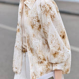 Casual Lapel Printed 3D Embroidered Lantern‑Sleeve Jacket