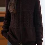 Casual Retro Cable‑Knit Spliced Zip‑Up Cardigan