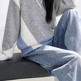 Casual Geometric Color‑Block Spliced Polo Collar Sweater