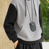 Casual Color‑Block Spliced Hooded Waffle Sweatshirt